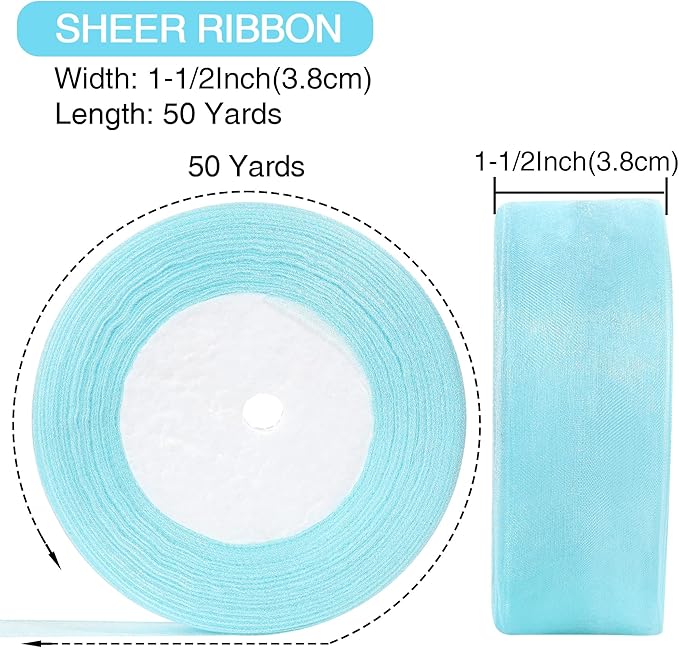1-1/2 Inch x 50 Yards Sheer Organza Ribbon Chiffon Ribbon for Gift Wedding Flower Bouquet Wrapping Decorations Crafts (Light Blue)