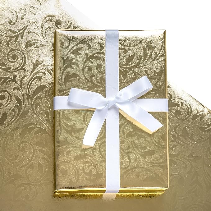 LeZakaa 3D Embossed Floral Foil Gold Wrapping Paper, Vintage Flower Metallic Foil for Birthday Christmas Party Holiday Gift Wrap, for DIY Crafts Scrapbook, Large Roll 30 inch x 32.8 Ft(Gold)