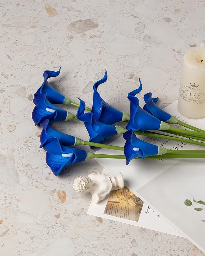 DuHouse 20Pcs Artificial Calla Lily Flower Real Touch Latex Flowers for DIY Wedding Bouquet Party Home Decor (Klein Blue)
