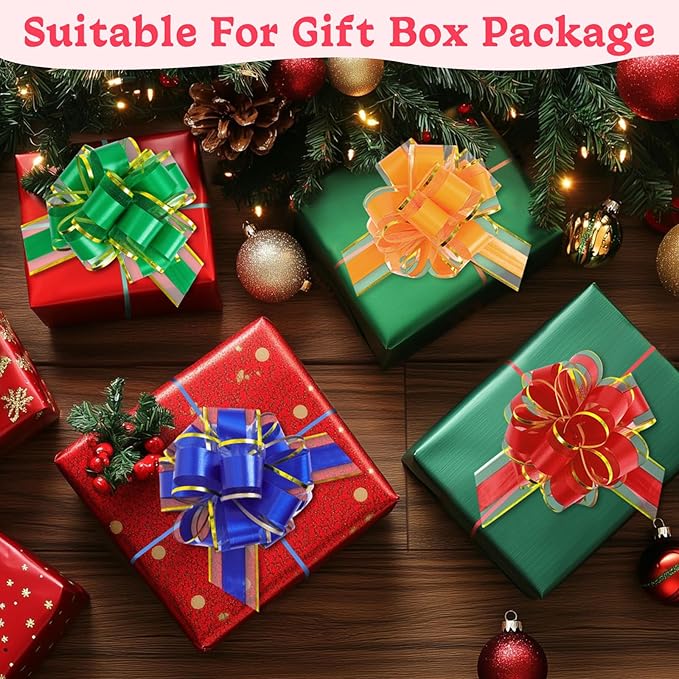 24PCS 6 Inch Large Pull Bows,12 Colors Bow for Gift Wrapping,Reusable Birthday Ribbon Bow for Wrapping Boxes & Decorative Accents