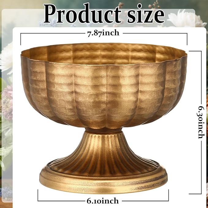2 Pcs Distressed Vintage Gold Compote Vase for Centerpieces Compote Bowl 8'' Wide Vintage Decorative Antique Urn Planter Vase for Wedding Event Anniversary Party Indoor Outdoor Activity