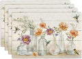 Floral Placemats Set of 4 Flower Hummingbird Table Mats Washable Place Mats for Home Party Indoor Kitchen Dining Table Decoration 12x18 Inch