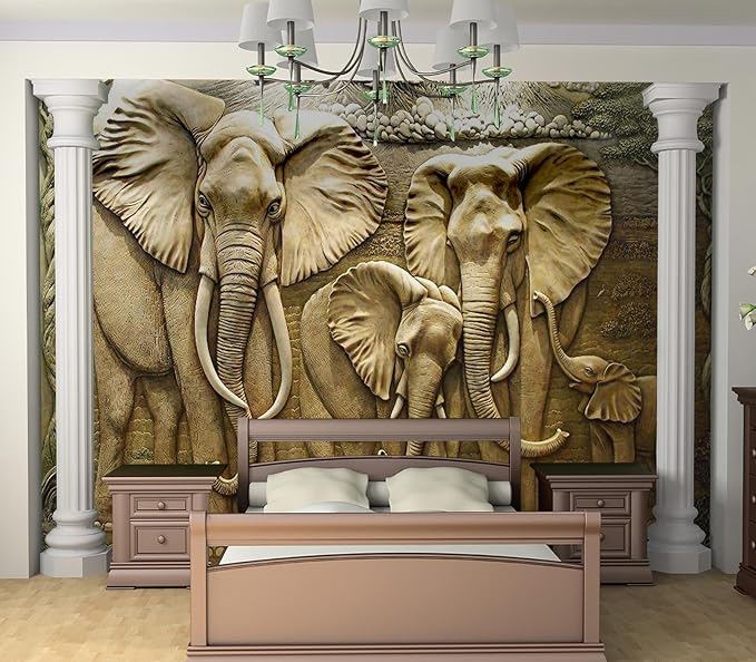 Cliouar-Elephant Art,Harmonious Family,Mural Wallpaper Peel and Stick 160" x 114"