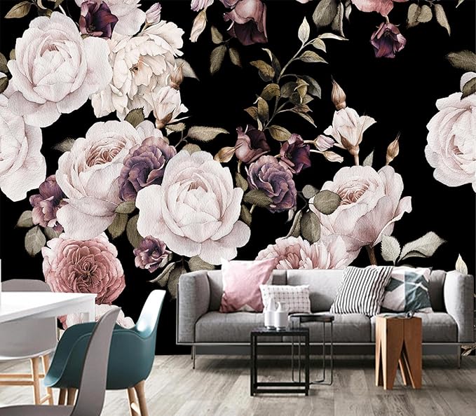 Cliouar-Peony Flowers Wall Mural - Purple Flower Wallpaper, Rose Mural Peel and Stick 160" x 114"
