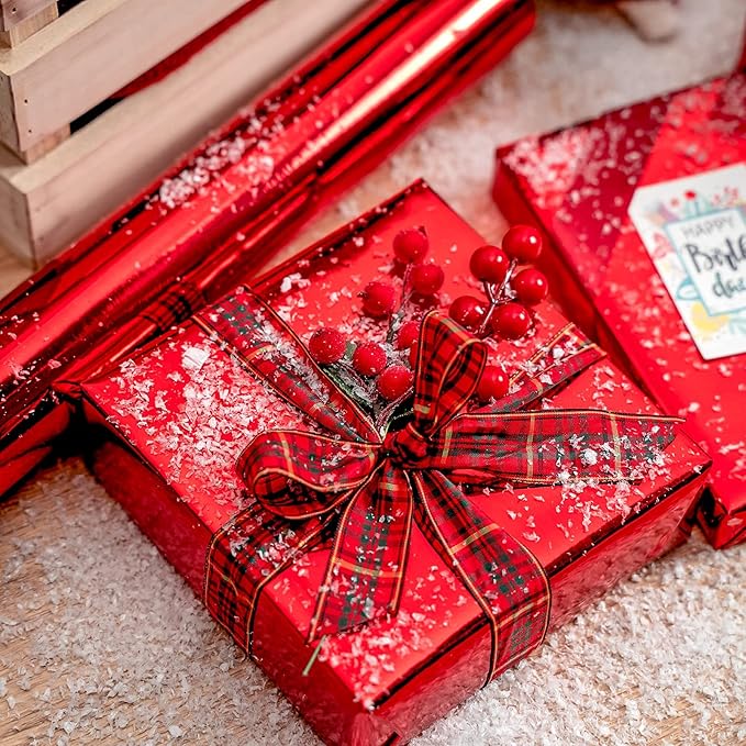 RUSPEPA Red Metallic Wrapping Paper - Christmas Wrapping Paper Perfect for Wedding, Birthday, Christmas, Baby Shower - 17 Inches X 32.8 Feet