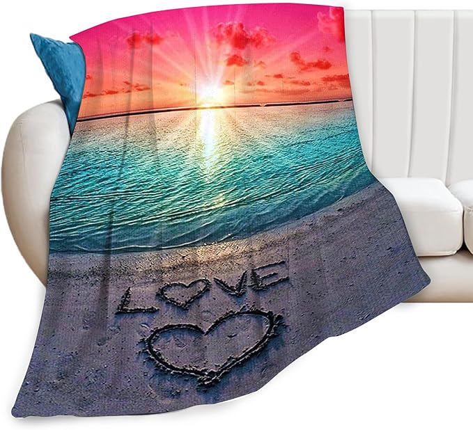 Love Ocean Beach Blanket - Gifts for Women, Men, Loved Ones - Soft Warm Cozy Fleece Throw for Kids, Adults - Couch, Sofa, Bed - 40"x50"