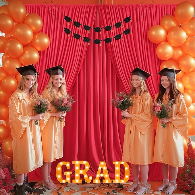 Red Backdrop Curtains 6 Panels-Wrinkle-Free Polyester Photography Drapes Party Photo Backgrounds for Wedding Christmas Photo Backdrops- 24 X10FT (Red)