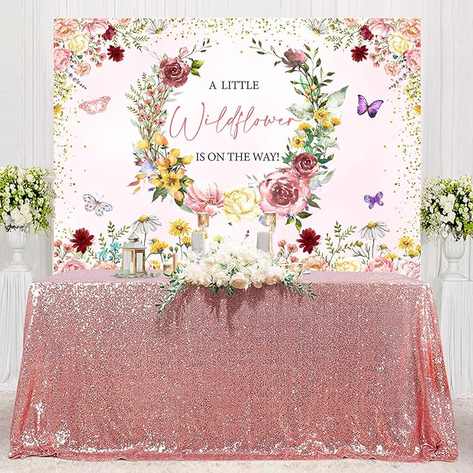InMemory Wildflower Baby Shower Backdrop Pink Floral Party Decorations for Girls,A Little Wildflower is On The Way Banner Background Wild flower Theme Baby Shower Party Supplies Photobooth Props 8x6ft