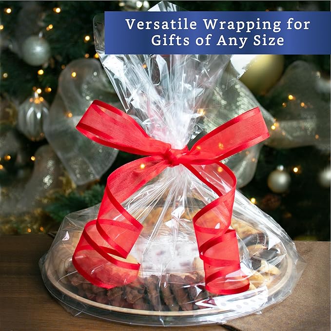 FIESTA WRAPS 220 ft Clear Cellophane Wrap Roll (31.5 in x 220 ft) - Cellophane Roll - Clear Wrapping Paper to Wrap Gift Baskets - Gift Basket Wrapping Supplies - Papel Celofán Transparente