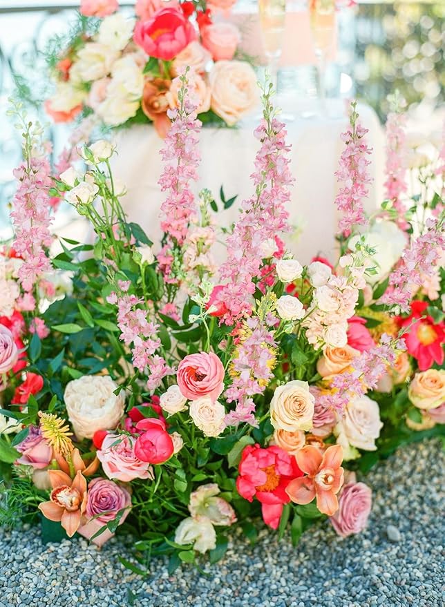 8PCS Faux Pink Delphinium 33.5'' Long Stem Artificial Delphinium Flowers Fake Larkspur Flowers for Home Wedding Garden Table Centerpieces Decor(Gradient Pink)