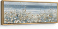 SIGNFORD Large Framed Canvas Print Wall Art Coastal Wildflowers Beach Meadow Landscape in Soft Blue and Beige Tones Illustrations Modern Art Relax/Calm Warm for Living Room, Bedroom, Office - 60"x20"