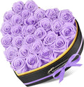 27 Preserved Roses in Heart Shape Gift Box for Her - Forever Flowers for Delivery, Eternal Rose Mothers Gifts for Mom, Wife Anniversary Birthday Gifts for Women, Purple