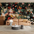 Zeeko Dark Floral Wallpaper Peel and Stick 177" W x 110" H Waterproof Canvas Fabric Vintage Moody Large Wall Mural Self Adhesive Removable Wall Paper for Bedroom Living Room Art Deco