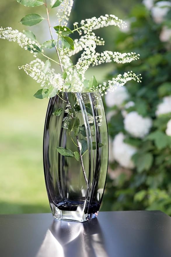 Glass - Vase - Gray - Smoky Black - Grey - 12.6" Height - Heavy Durable - Made in Europe - by Barski