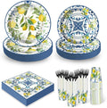 Amalfi Coast Plates and Napkins for Birthday Decorations Kit, Capri Lemon Tableware Supplies for Lemon Theme Summer Decor, Service 24 Guests