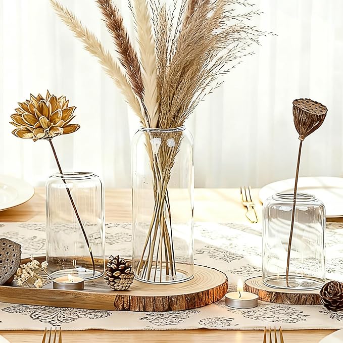 Glass Bud Vases Set of 3 Clear Flower Vase for Centerpieces Shelf, 3.9'' 4.9'' 6.7'' Modern Small Vases for Living Room Bedroom Office Home, Decor for Wedding House Warming Party