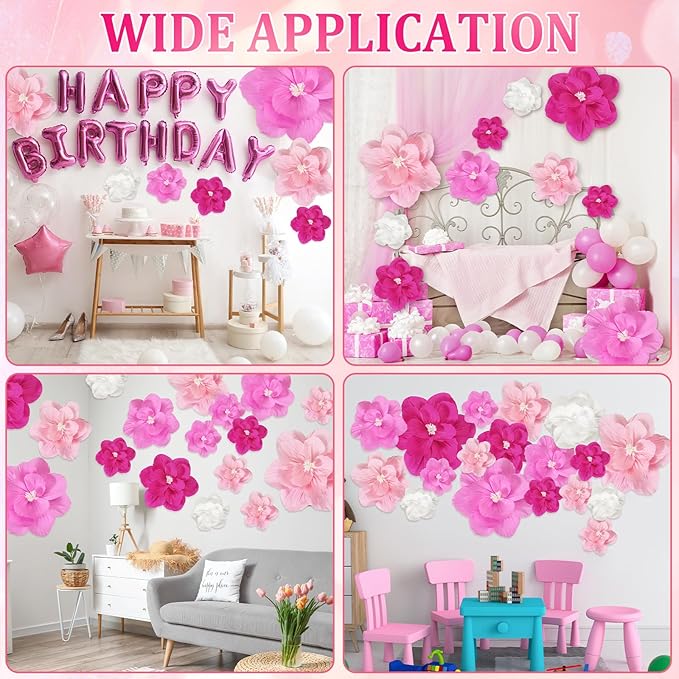 Giant Paper Flowers Artificial Large Paper Flower Decoration for Handcrafted Wall Backdrop Christmas Mexican Wedding Graduation Bridal Shower Birthday Party Supplies(Pink Gradient,18 Pcs)