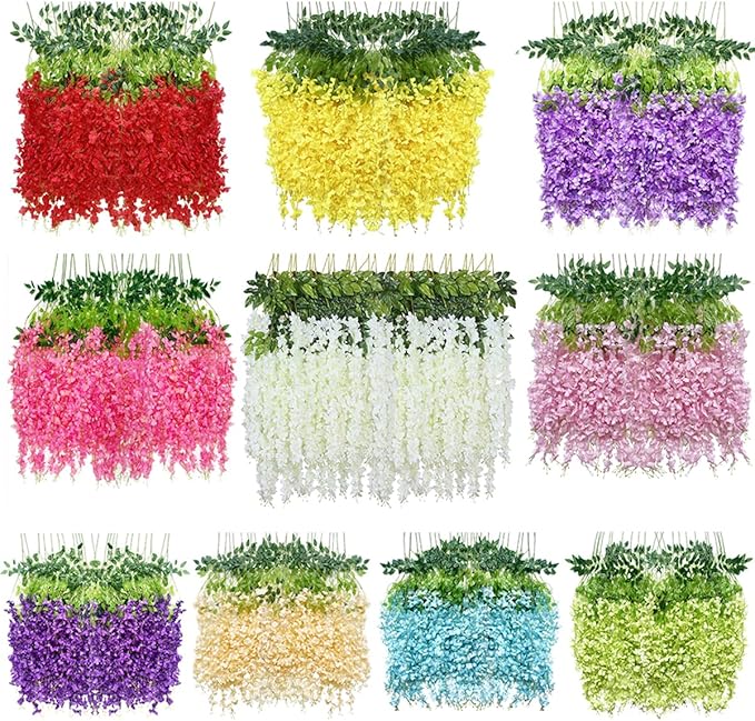 Artificial Flowers Hanging Flowers, Fake Garland Silk Vines Rattan String Decor for Home Wedding Arch Wall Garden Greenery Bedroom Outdoor Office Party Decoration (12, Purple)