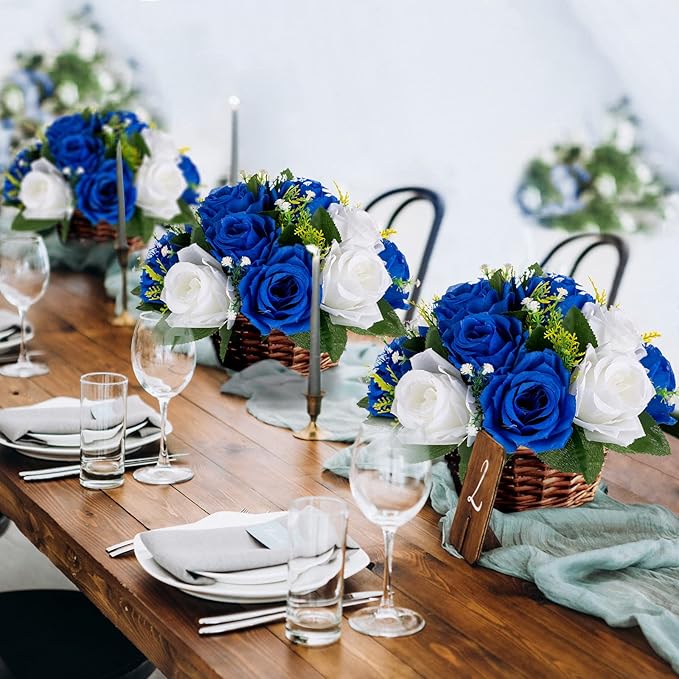 Sziqiqi Blue Artificial Flowers for Decoration Fake Kissing Flower Balls for Wedding Centerpieces Tables Flower Centerpiece Arrangement for Party Festival