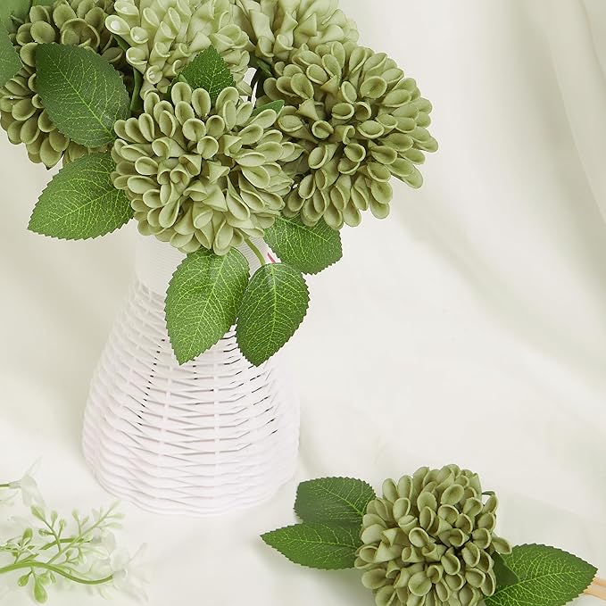 Artificial Flowers, 25pcs Artificial Rose for DIY Wedding Bouquets Centerpieces Arrangements, Elf Green Dahlia Flowers with Stem for Bridal Shower Party Home Decorations