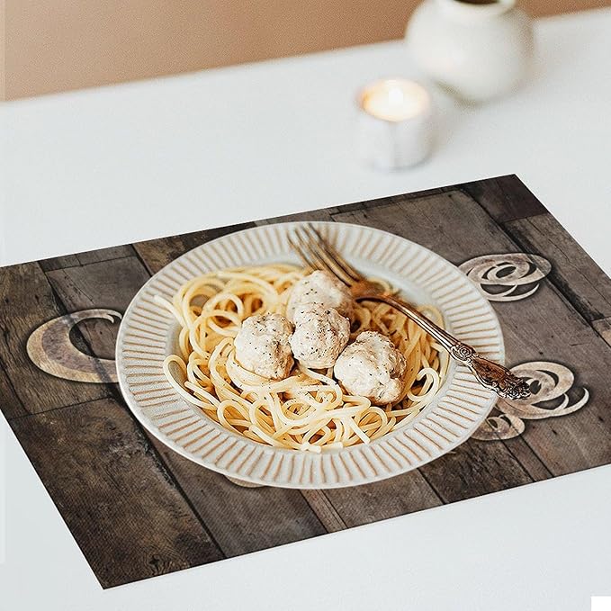 Coffee Place Mats Set of 4,Coffee Time Phrase with A Cup on A Wooden Grunge Background Kitchen Image Placemats for Dining Table 6 PCS, Cafe-1
