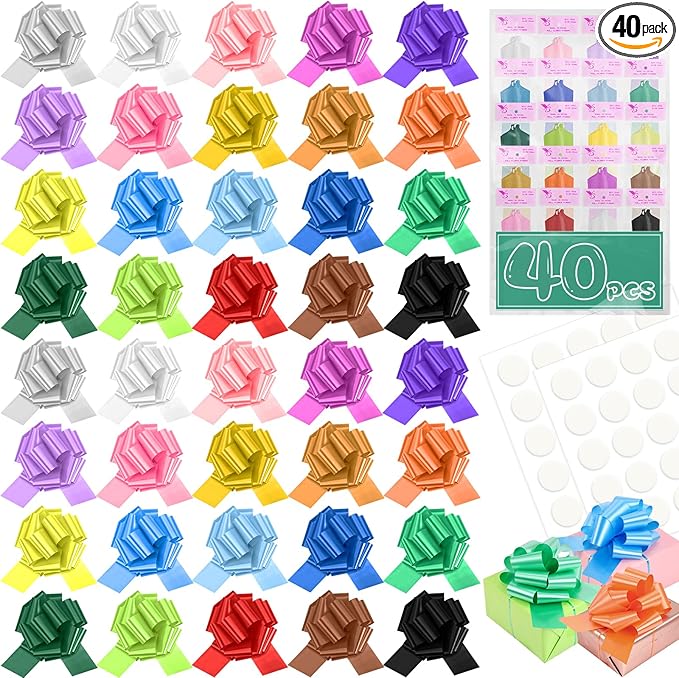 40PCS 6 Inch Large Pull Bows,20 Colors Bow for Gift Wrapping,Reusable Birthday Ribbon Bow for Wrapping Boxes & Decorative Accents