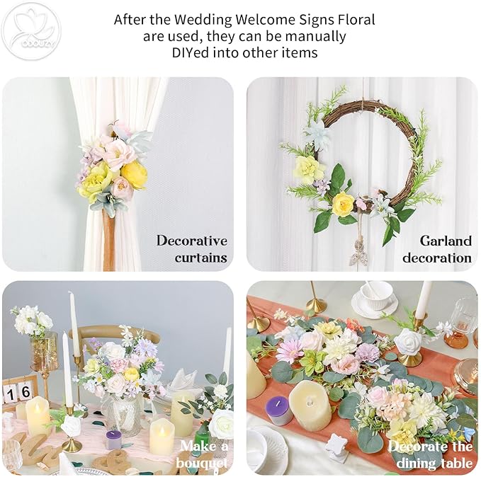 Artificial Wedding Arch Flowers for Wedding Sign,Set of 2 for Wedding Welcome Ceremony Sign,Faux Floral Swags,Wedding, Banquet and Reception Backdrop Floral Decoration (Green)