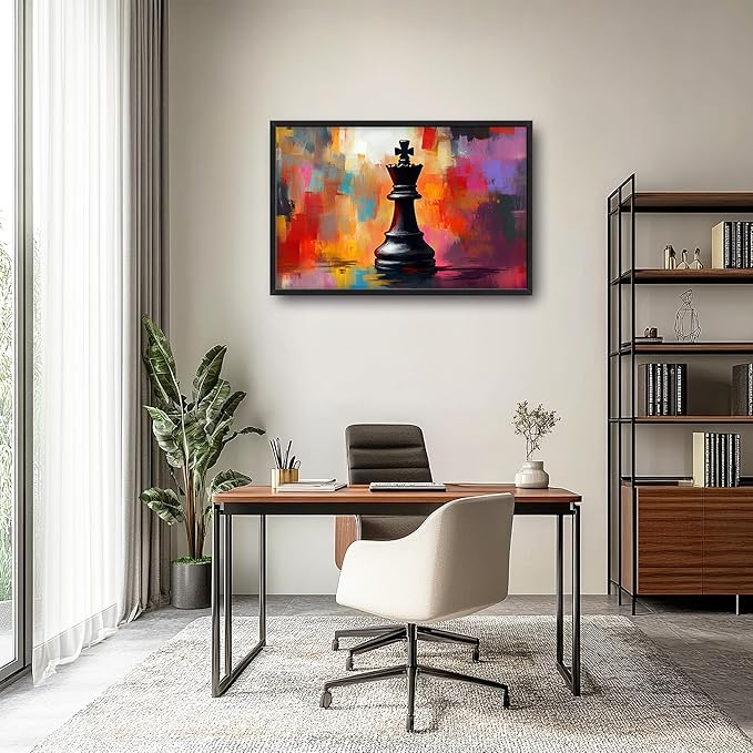 King Chess Large Wall Art Framed Colorful Wall Decor for Living Room Chess Pictures Oversized Canvas Print Painting Modern Extra Large Framed Artwork for Bedroom Office Home Decor 36"x24"