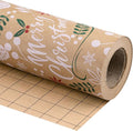 WRAPAHOLIC Kraft Christmas Wrapping Paper - Mini Roll - 17 Inch x 33 Feet - Merry Christmas Wrapping Paper with Leaves Design for Holiday, Party Celebration