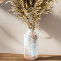 Ceramic Flower Vase Home Décor, 9.25 Inch Rustic Farmhouse Vase, Ribbed Vintage Vase, Pottery Decorative Vases for Living Room, Entryway Table, Shelf, Kitchen Island, Coffee Table(Mottled-Brown)