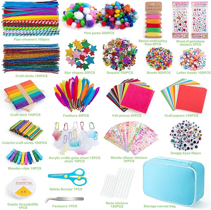Sundaymot Arts and Crafts Supplies for Kids, 2000+Pcs DIY Craft Kits, Ages 6-10, Educational Preschool and Homeschooling Arts Programs, Children Craft Kits, Christmas Gifts for Boys and Girls.