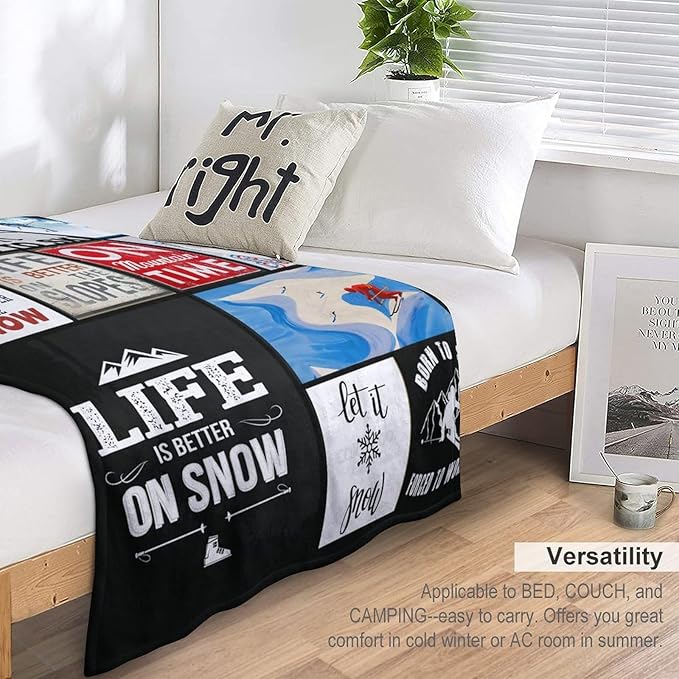 SkiThrow Blanket for Lovers - Adults & Kids; Soft, Warm, Cozy Fleece for Couch, Sofa, Bed - 60"x80"