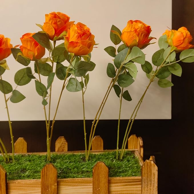 Artificial Roses 10 Pcs - Lifelike Single Stem Fake Roses with Natural Petal Texture,Fade-Resistant Silk Flowers for Wedding Decor,Home Vase Arrangements,Party Centerpieces(10, Orange)