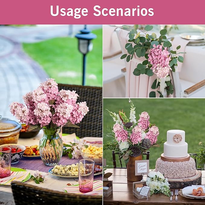 Fake Flowers Hydrangea Silk Flowers With Stems White Flowers Fake Flowers In Vase Hydrangea Artificial Flowers Winter Flowers Artificial For Decoration Vase Decor （ Pink ）24"8PCS Wthout Vase