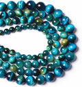 12mm 32PCS Peacock Blue Tiger Eye Stone Beads Natural Crystal Spacer Loose Beads for Jewelry Making DIY Bracelet Semi Precious 1 Strand 15 inches