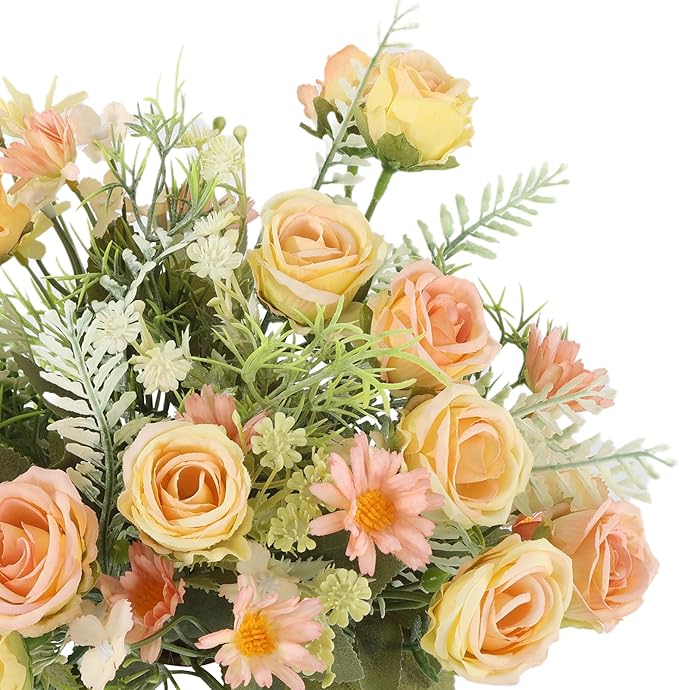 3 Pcs Artificial Rose Flowers Fake Flowers Bouquet Faux Flower Arrangement for Wedding Home Centerpieces Decor(Champagne)