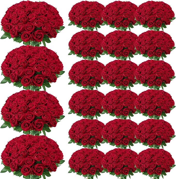 150 Pcs Roses Artificial Flowers, Silk Crimson Burgundy Artificial Flowers Petals Long Stem Roses for Wedding Bouquet Home Party Decor