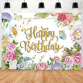 Flower Decoration Backdrop for Women Girl Birthday Party Spring Butterfly Happy Birthday Photography Background Greenery Pink Wildflower Banner 7x5ft