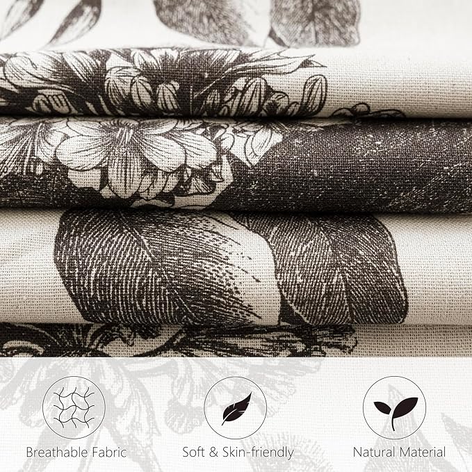 Foindtower Set of 2 Linen Floral Vintage Throw Pillow Covers Neutral Accent Print Decorative Cushion Covers Farmhouse Boho Home Decor for Sofa Chair Couch Bedroom Living Room,18×18 Inch,Black