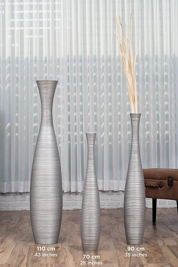 Leewadee Large Silver Home Decor Floor Vase - Wooden 26 inch Tall Farmhouse Decor Flower Holder for Fake Plant and Pampas Grass