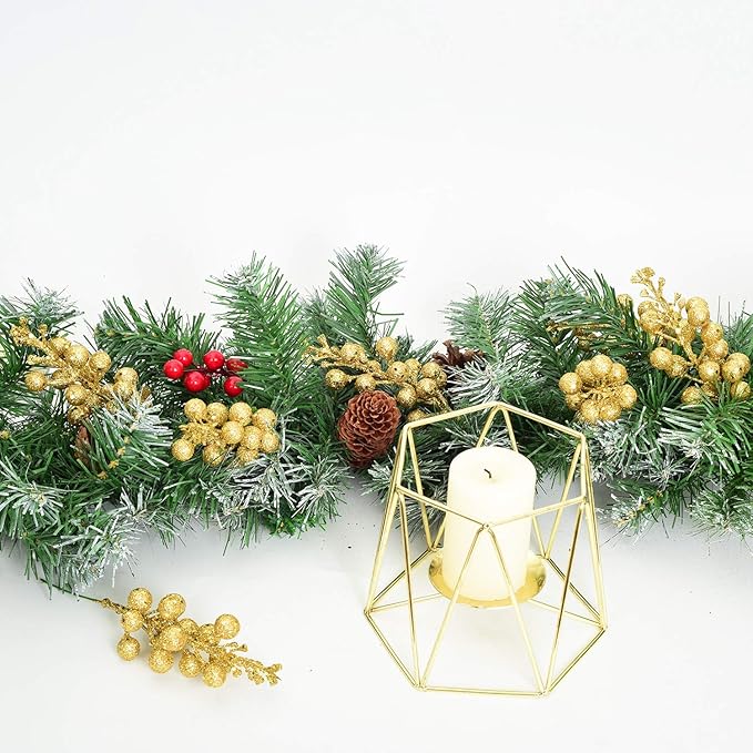 Lvydec 16pcs Christmas Glitter Berries Stems, 7.8" Artificial Christmas Picks for Christmas Tree Ornaments, DIY Xmas Wreath, Crafts, Holiday and Home Decor (Gold)