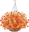 Artificial Fall Flowers Hanging Plants in Basket, Artificial Hanging Flowers for Autumn Outdoor Indoor Decor, UV Resistant Hanging Baskets with Fake Flowers for Fall Patio Garden Porch Deck Decoration