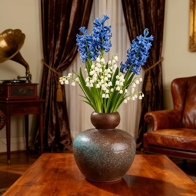 Ceramic Small Flower Vase-5.2" Rustic Farmhouse Vases Home Decor, Terracotta Vases Vintage Living Room, Kitchen Bedroom Decorations for House Book Shelf Office Coffee Desk Dining Fireplace