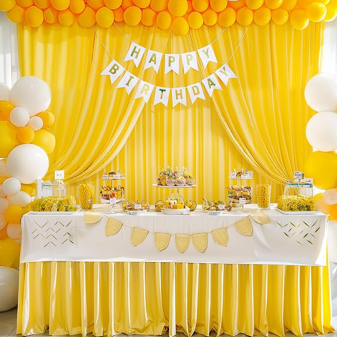 Yellow Backdrop Curtains-Wrinkle-Free Polyester Photography Drapes Party Curtain Background for Baby Shower Wedding Decorations- 40 X10FT