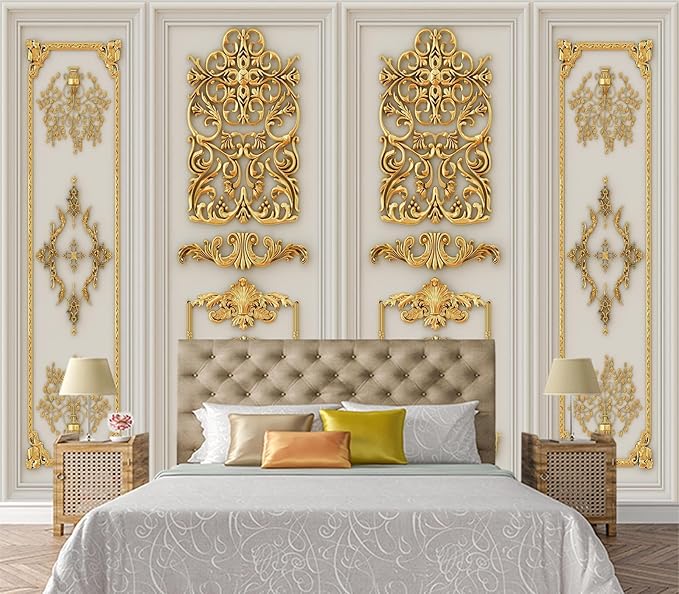 Eierme-Interior Walls with Golden Relief Patterns Mural Wallpaper Peel and Stick 90" x 67"