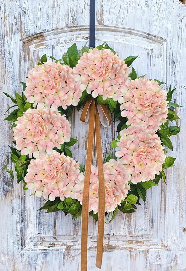 Hollyone Pink Silk Hydrangea Artificial Flowers Heads 7.4inch Large Fake Hydrangea 4Pcs Full Faux Flowers with Stems for Wedding Party Table Centerpieces Flower Arrangement Home Decor