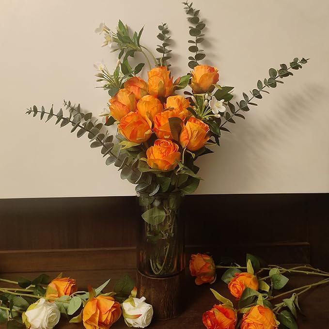 Artificial Roses 50 Pcs - Lifelike Single Stem Fake Roses with Natural Petal Texture,Fade-Resistant Silk Flowers for Wedding Decor,Home Vase Arrangements,Party Centerpieces (50, Orange)