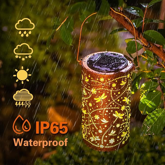 2 Pack Dragonfly Solar Lanterns Outdoor Waterproof Hanging Solar Lights Dragonfly Gifts for Women Men Metal Decorative LED Lights for Garden Decor,Yard,Patio,Lawn,Tabletop,Pathway,Landscape