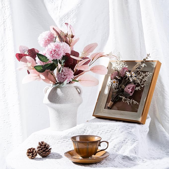 Ceramic Vase with Handle, 7 Inch Vintage Terracotta Flower Vases for Home Decor, Decorative Vase for Home Decor,Farmhouse Living Room Shelf Decor Table, Lyeec