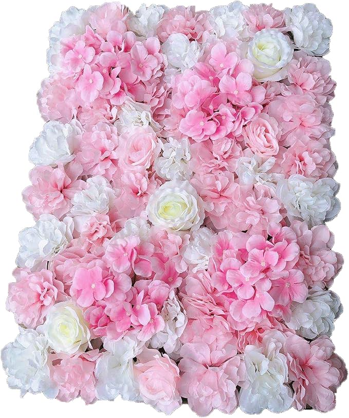 16"x 24" Artificial Flower Wall Panels,Flower Wall Mat Silk Flower Panels for Outdoor Garden Backyard Fence Fence Privacy Screen and Indoor Wall Decor(12Pcs Pink+White,Style 2)